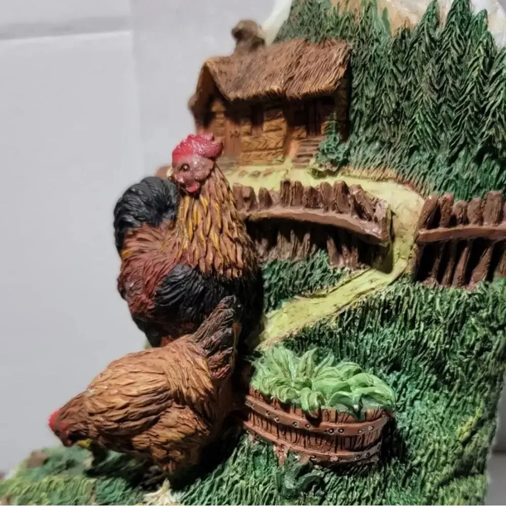 RARE Vintage Rooster, Hen & Baby Chick's Farm Chicken Cabin Bookends